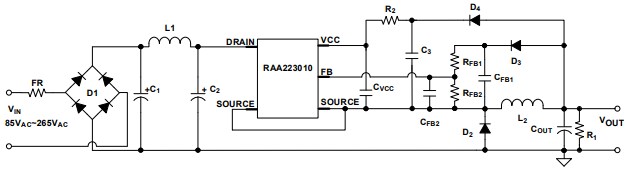 Application Circuit Diagram - Renesas Electronics RAA223010 AC/DC Buck Regulator